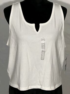 DSG Women’s White Ribbed Tank Top with Notch Neck Size XL